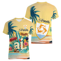 Anguilla AI Tropical Flowers Women V-Neck T-Shirt - Wonder Print Shop