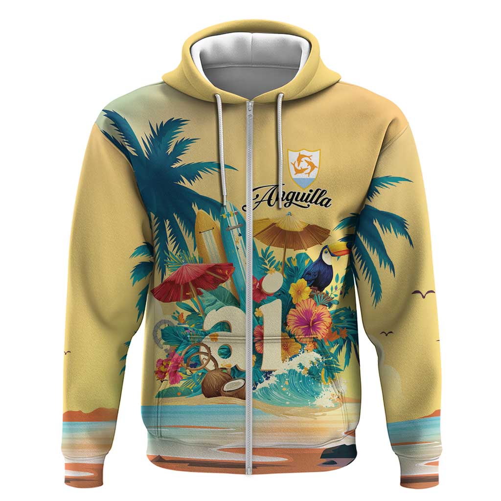 Anguilla AI Tropical Flowers Zip Hoodie - Wonder Print Shop