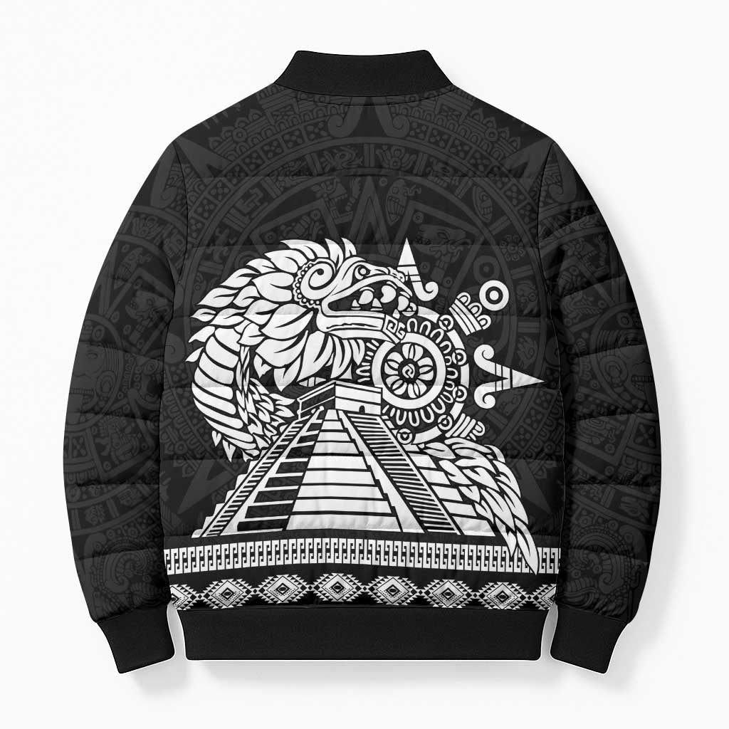 Mexican Aztec Pyramid Bomber Puffer Jacket Aztec Pattern - Wonder Print Shop