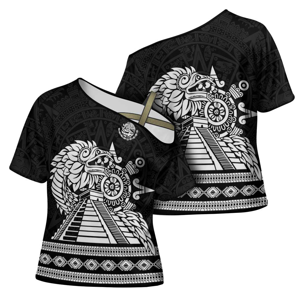 Mexican Aztec Pyramid Cross Shoulder Shirt Aztec Pattern - Wonder Print Shop