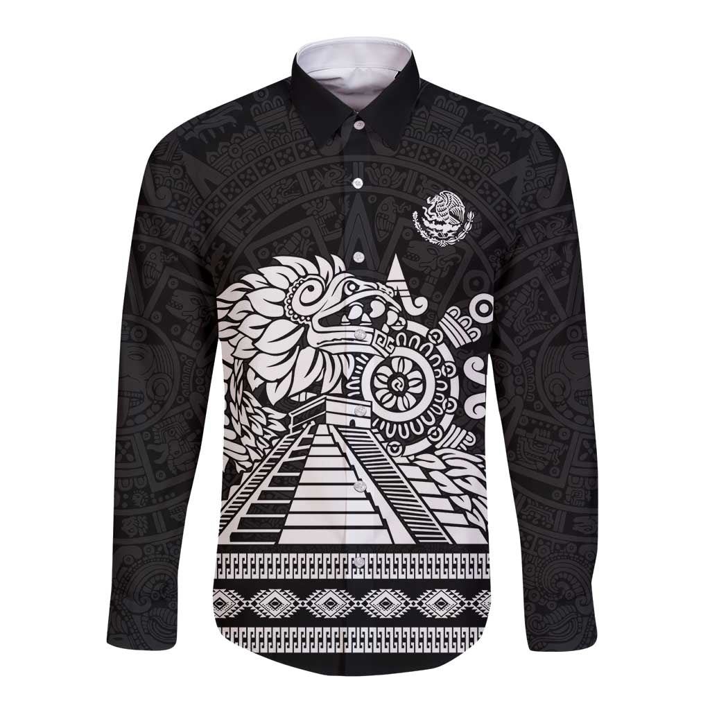 Mexican Aztec Pyramid Long Sleeve Button Shirt Aztec Pattern - Wonder Print Shop