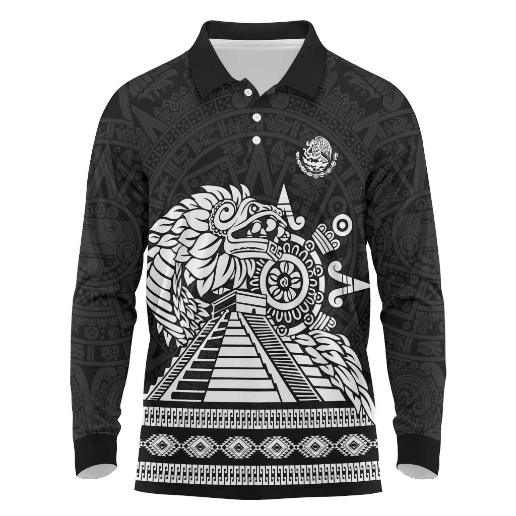 Mexican Aztec Pyramid Long Sleeve Polo Shirt Aztec Pattern - Wonder Print Shop