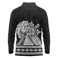 Mexican Aztec Pyramid Long Sleeve Polo Shirt Aztec Pattern - Wonder Print Shop