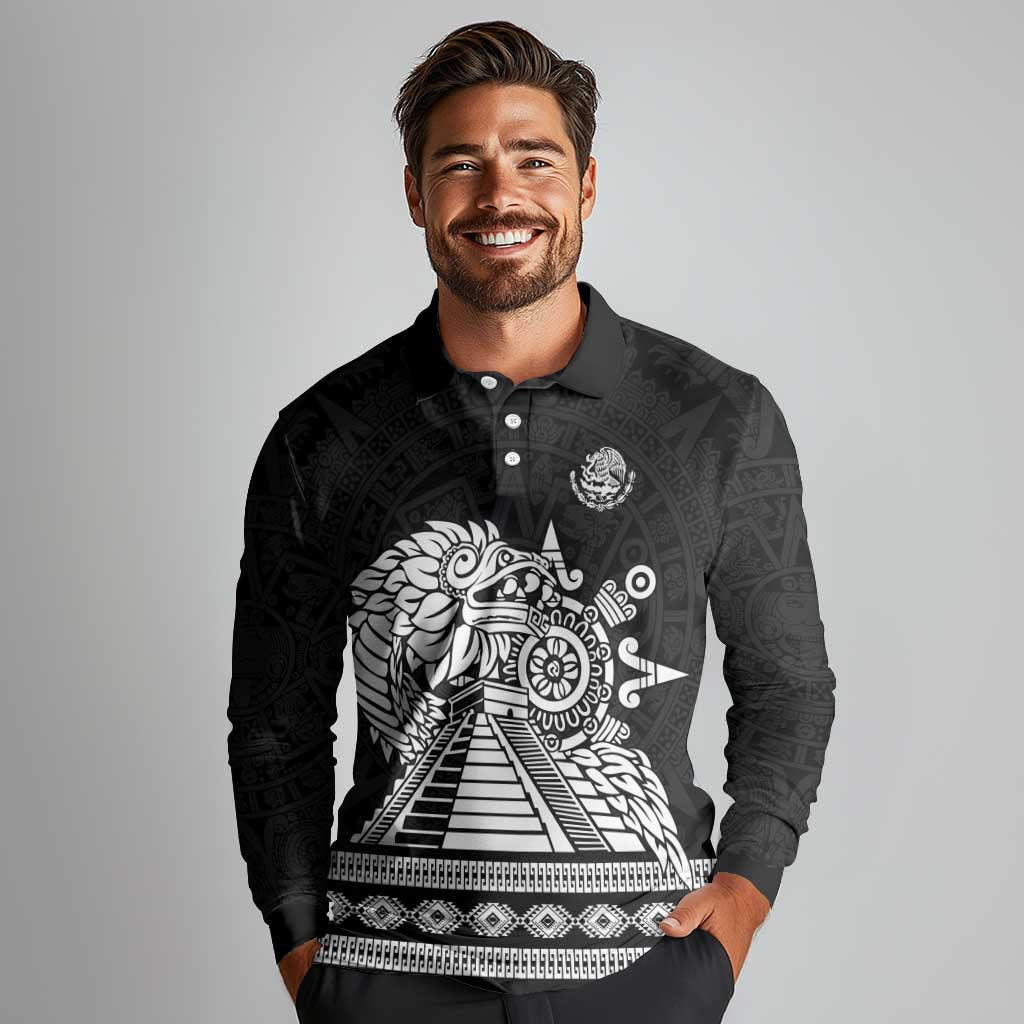 Mexican Aztec Pyramid Long Sleeve Polo Shirt Aztec Pattern - Wonder Print Shop