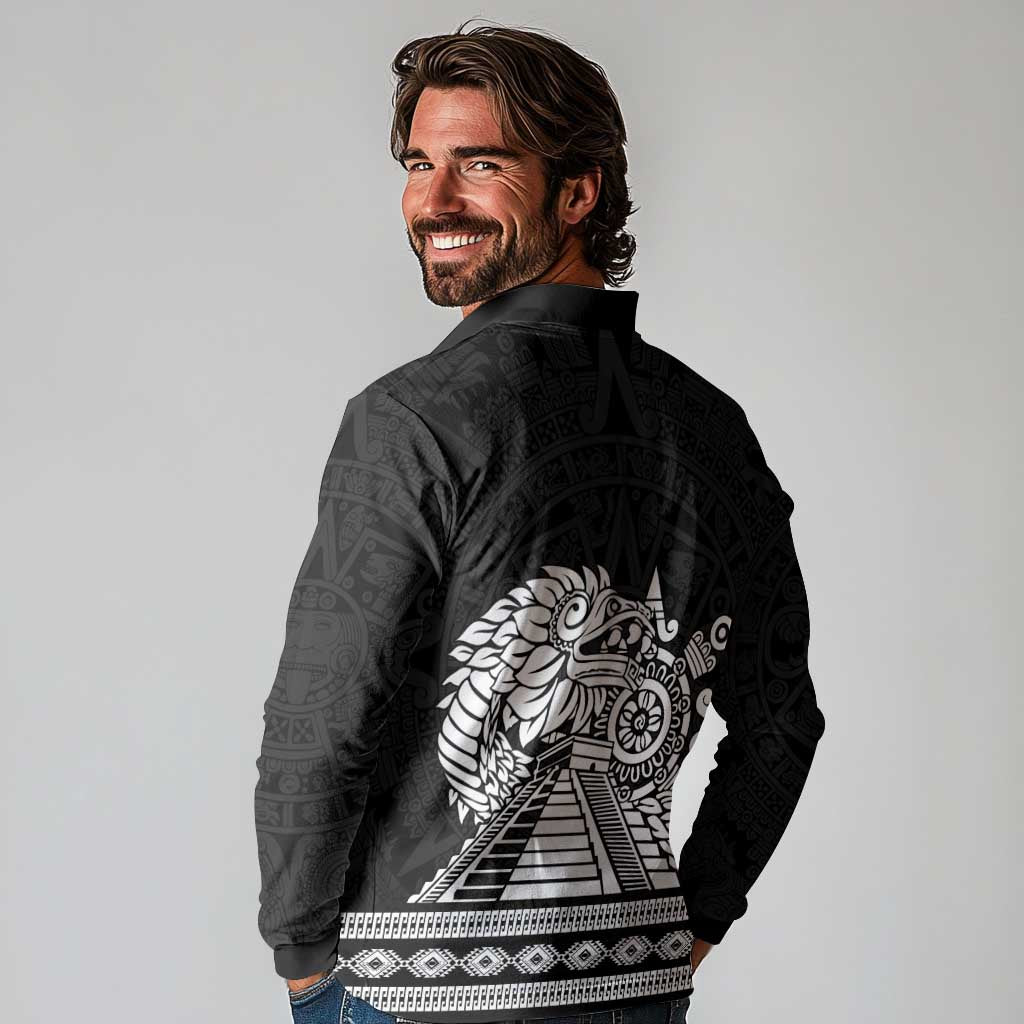 Mexican Aztec Pyramid Long Sleeve Polo Shirt Aztec Pattern - Wonder Print Shop