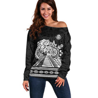 Mexican Aztec Pyramid Off Shoulder Sweater Aztec Pattern - Wonder Print Shop