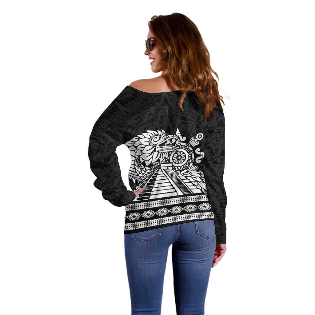 Mexican Aztec Pyramid Off Shoulder Sweater Aztec Pattern - Wonder Print Shop