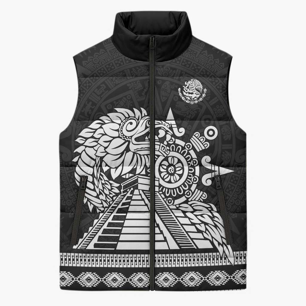 Mexican Aztec Pyramid Sleeveless Puffer Jacket Aztec Pattern - Wonder Print Shop