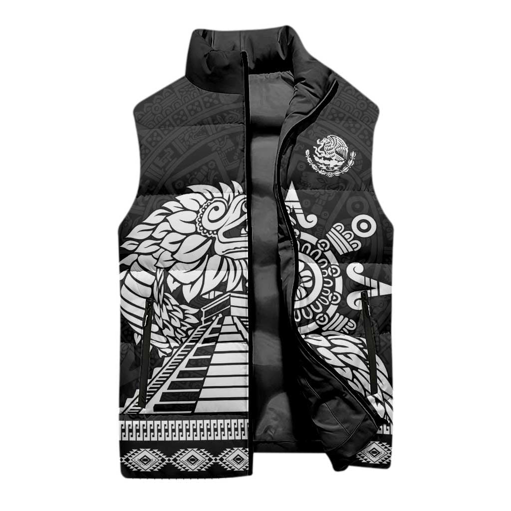 Mexican Aztec Pyramid Sleeveless Puffer Jacket Aztec Pattern - Wonder Print Shop