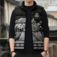 Mexican Aztec Pyramid Sleeveless Puffer Jacket Aztec Pattern - Wonder Print Shop