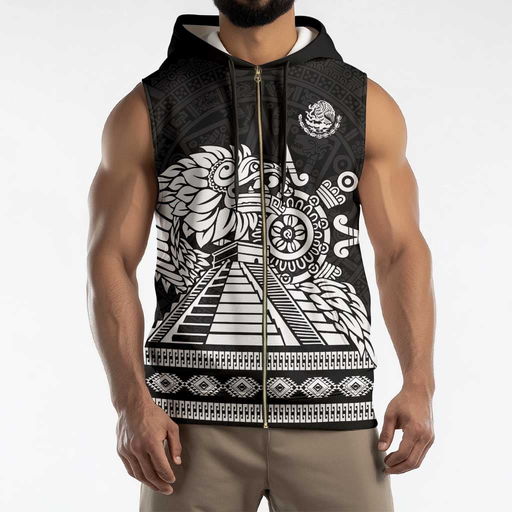 Mexican Aztec Pyramid Sleeveless Zip Hoodie Aztec Pattern - Wonder Print Shop