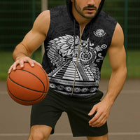 Mexican Aztec Pyramid Sleeveless Zip Hoodie Aztec Pattern - Wonder Print Shop