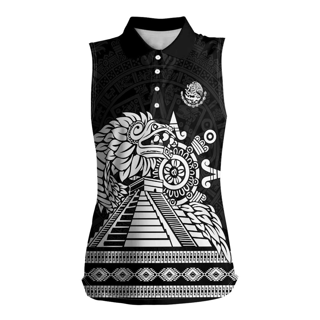Mexican Aztec Pyramid Women Sleeveless Polo Shirt Aztec Pattern - Wonder Print Shop