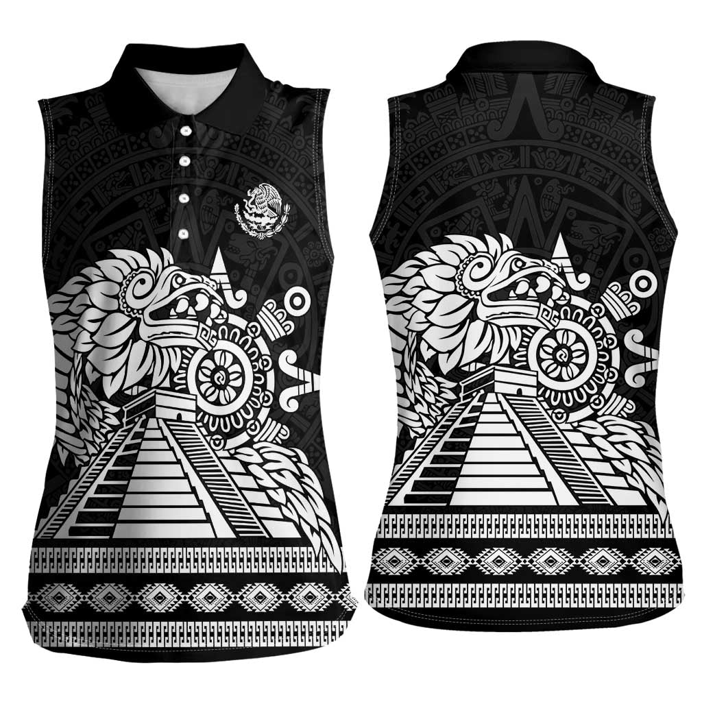 Mexican Aztec Pyramid Women Sleeveless Polo Shirt Aztec Pattern - Wonder Print Shop