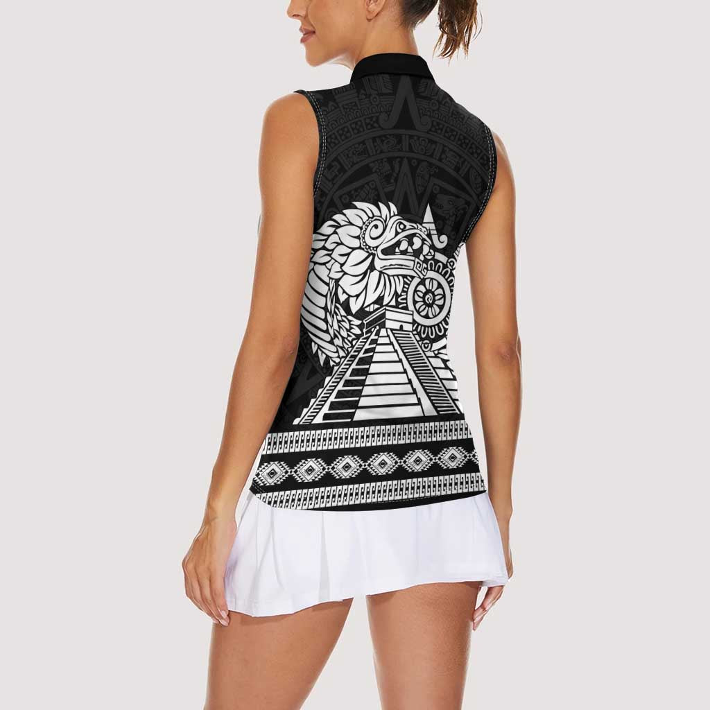 Mexican Aztec Pyramid Women Sleeveless Polo Shirt Aztec Pattern - Wonder Print Shop