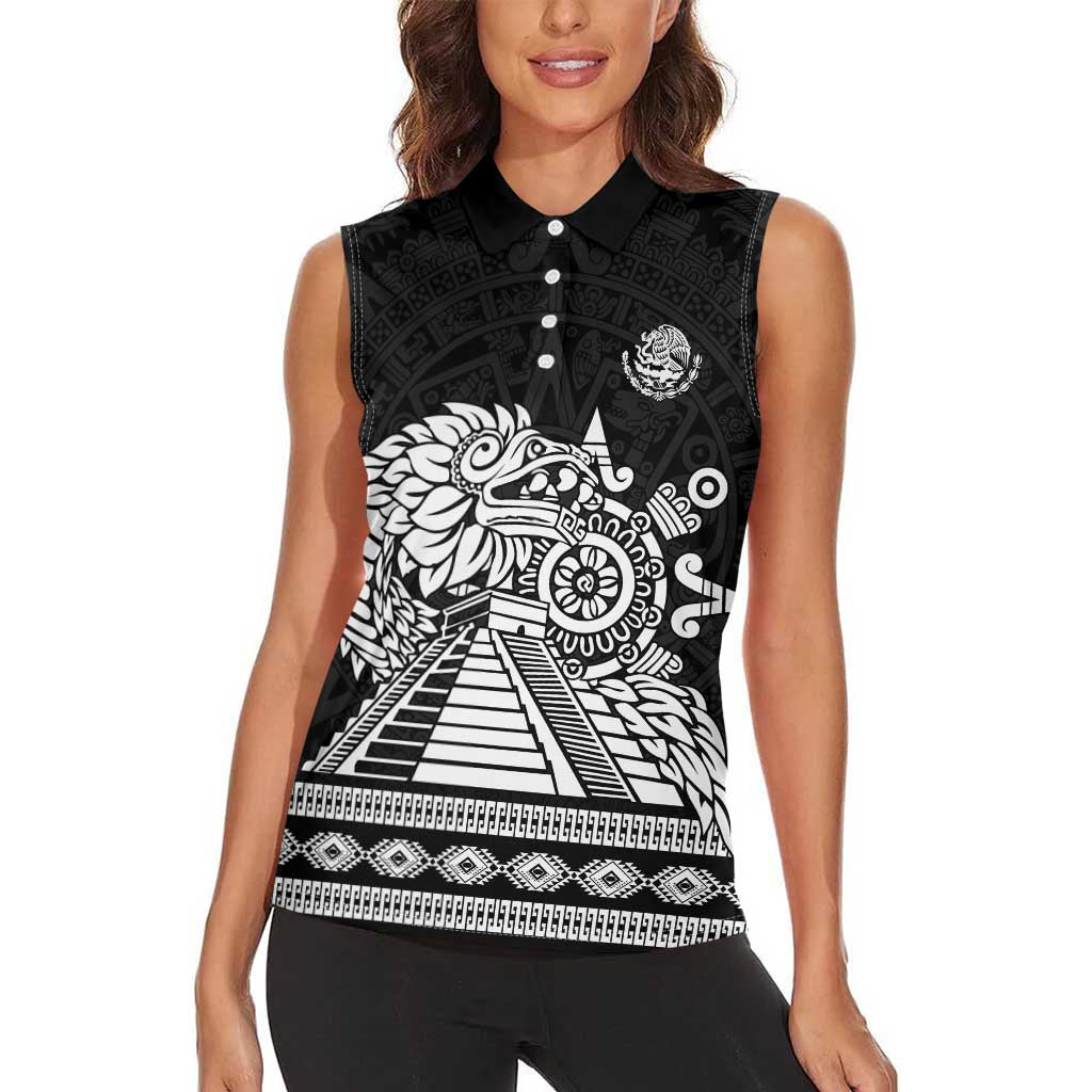 Mexican Aztec Pyramid Women Sleeveless Polo Shirt Aztec Pattern - Wonder Print Shop