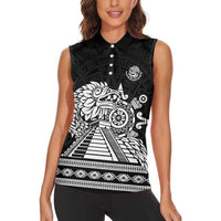 Mexican Aztec Pyramid Women Sleeveless Polo Shirt Aztec Pattern - Wonder Print Shop