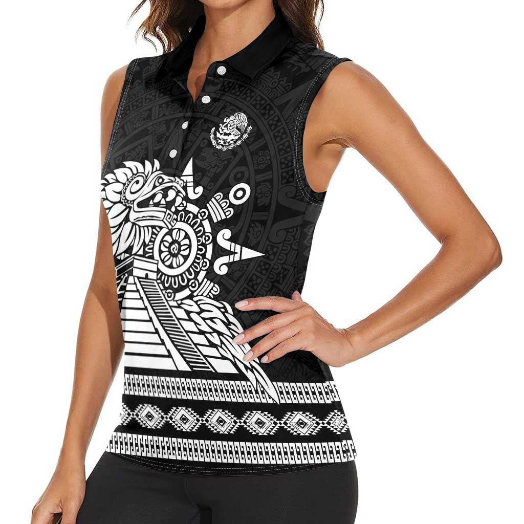 Mexican Aztec Pyramid Women Sleeveless Polo Shirt Aztec Pattern - Wonder Print Shop