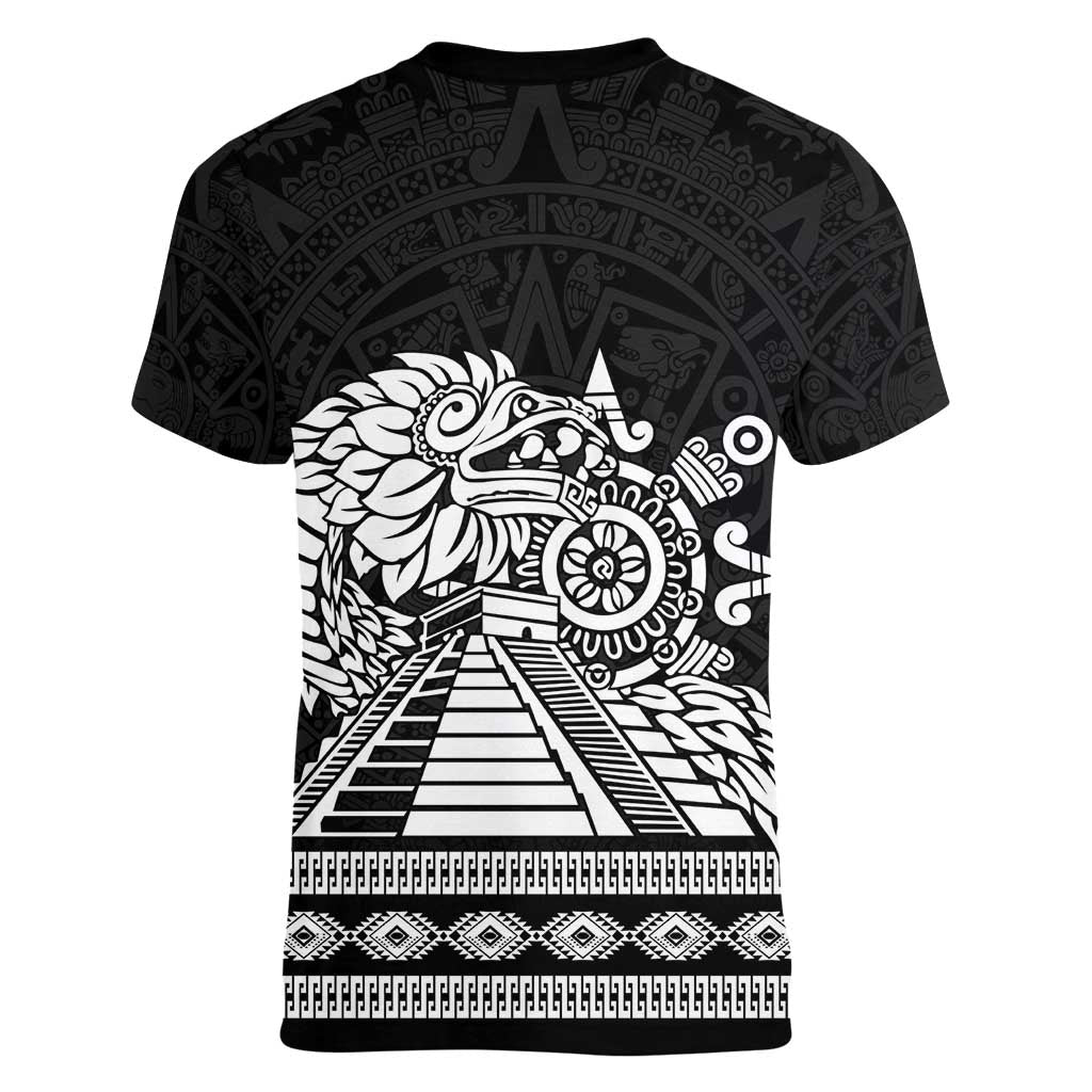 Mexican Aztec Pyramid Women V-Neck T-Shirt Aztec Pattern - Wonder Print Shop