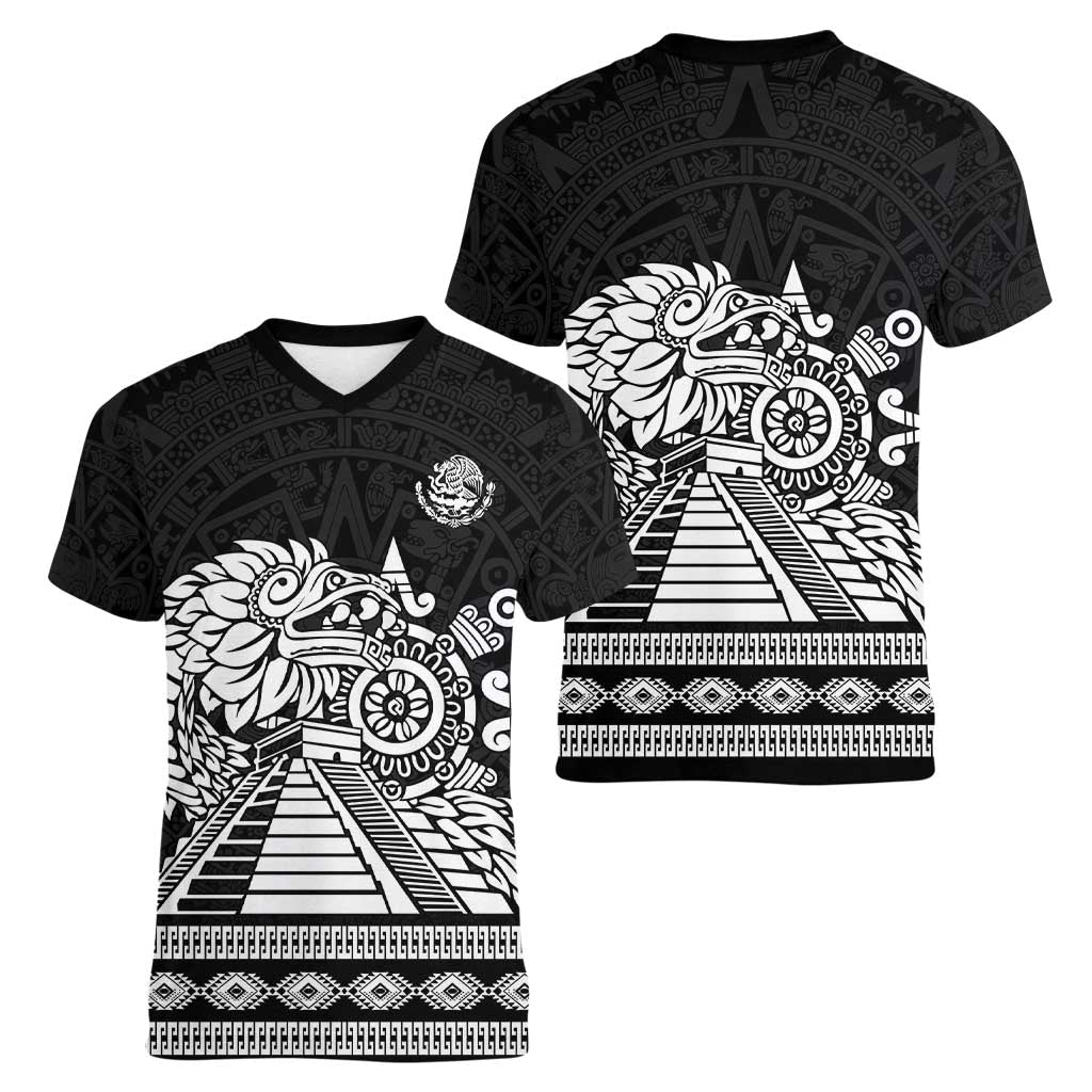 Mexican Aztec Pyramid Women V-Neck T-Shirt Aztec Pattern - Wonder Print Shop