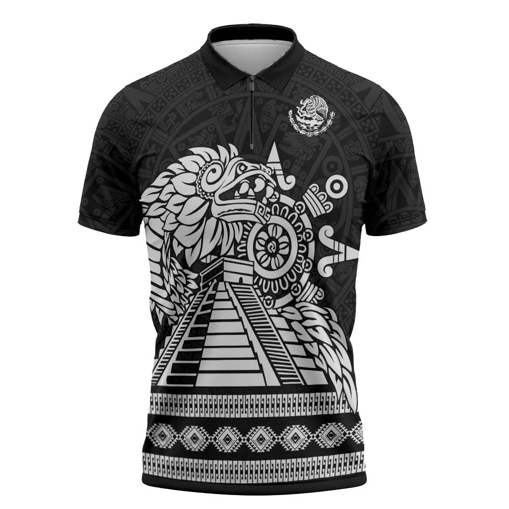 Mexican Aztec Pyramid Zipper Polo Shirt Aztec Pattern - Wonder Print Shop