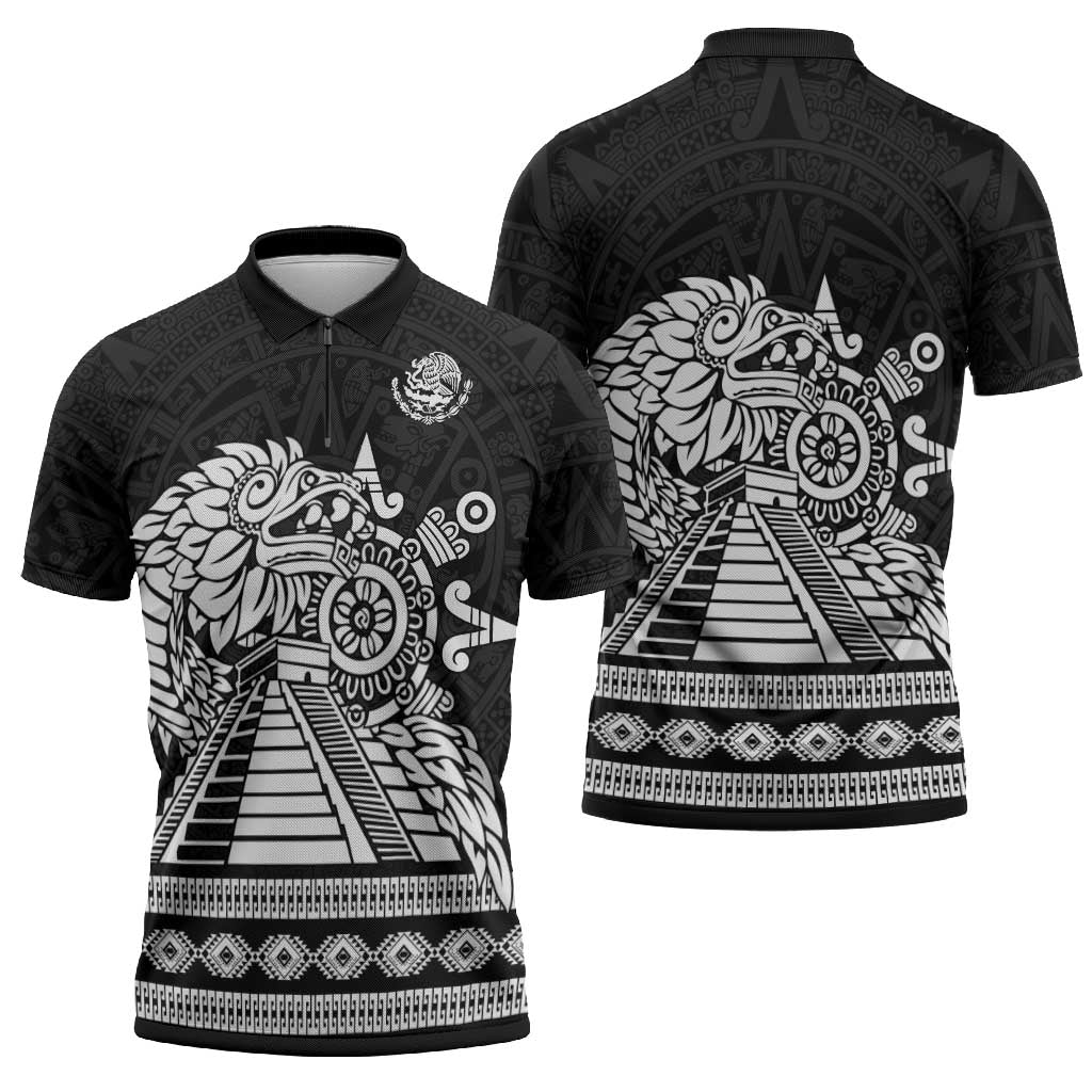 Mexican Aztec Pyramid Zipper Polo Shirt Aztec Pattern - Wonder Print Shop