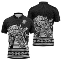 Mexican Aztec Pyramid Zipper Polo Shirt Aztec Pattern - Wonder Print Shop