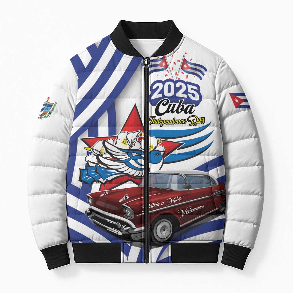 Personalized Cuba 2025 Independence Day Bomber Puffer Jacket The Beauty Of Classic Car - Wonder Print Shop