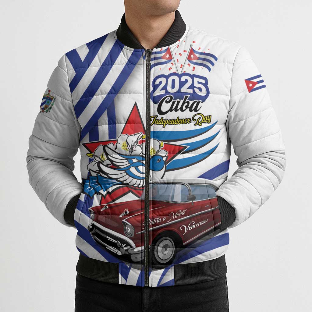 Personalized Cuba 2025 Independence Day Bomber Puffer Jacket The Beauty Of Classic Car - Wonder Print Shop