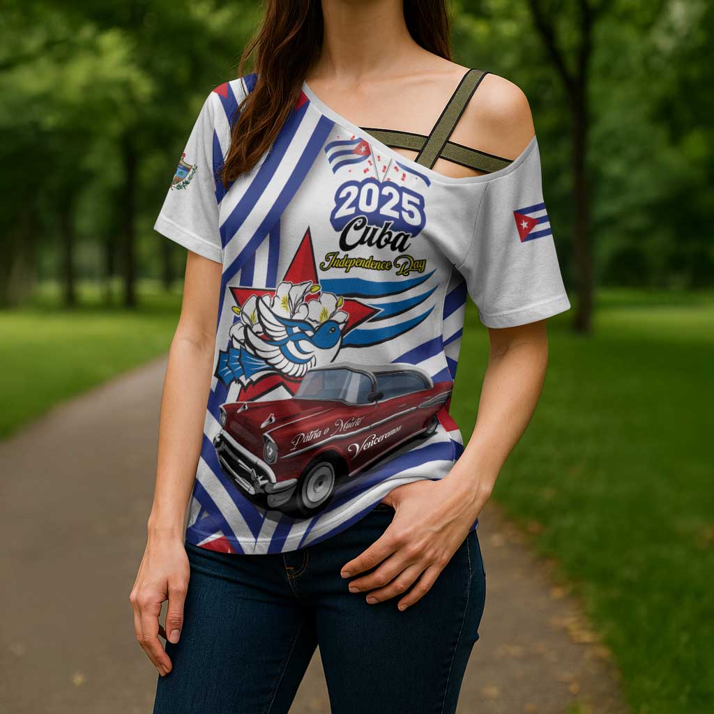 Personalized Cuba 2025 Independence Day Cross Shoulder Shirt The Beauty Of Classic Car - Wonder Print Shop