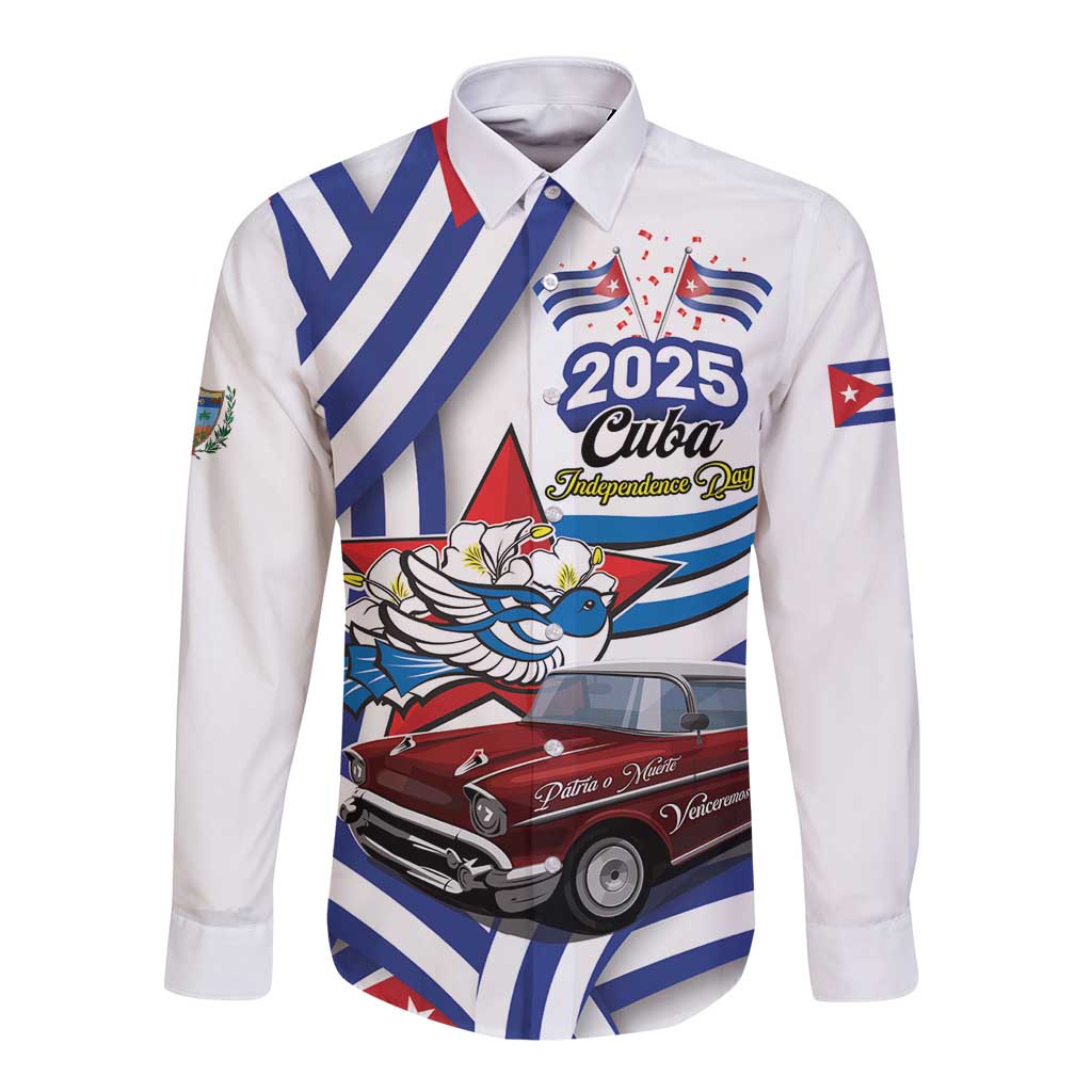 Personalized Cuba 2025 Independence Day Long Sleeve Button Shirt The Beauty Of Classic Car - Wonder Print Shop