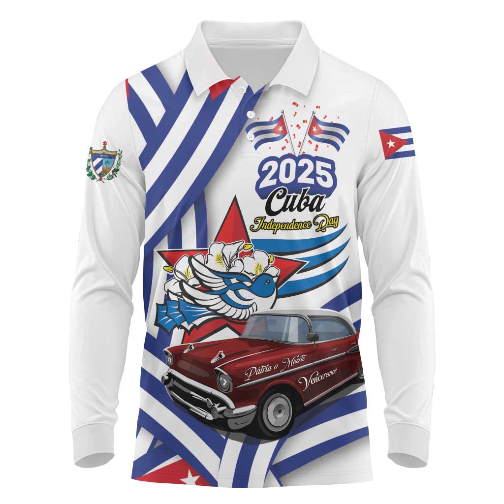 Personalized Cuba 2025 Independence Day Long Sleeve Polo Shirt The Beauty Of Classic Car - Wonder Print Shop