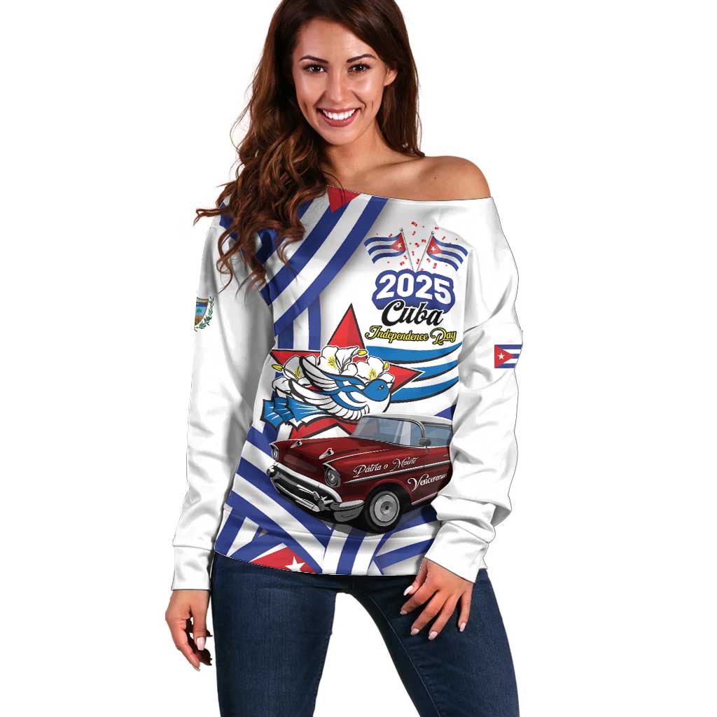 Personalized Cuba 2025 Independence Day Off Shoulder Sweater The Beauty Of Classic Car - Wonder Print Shop
