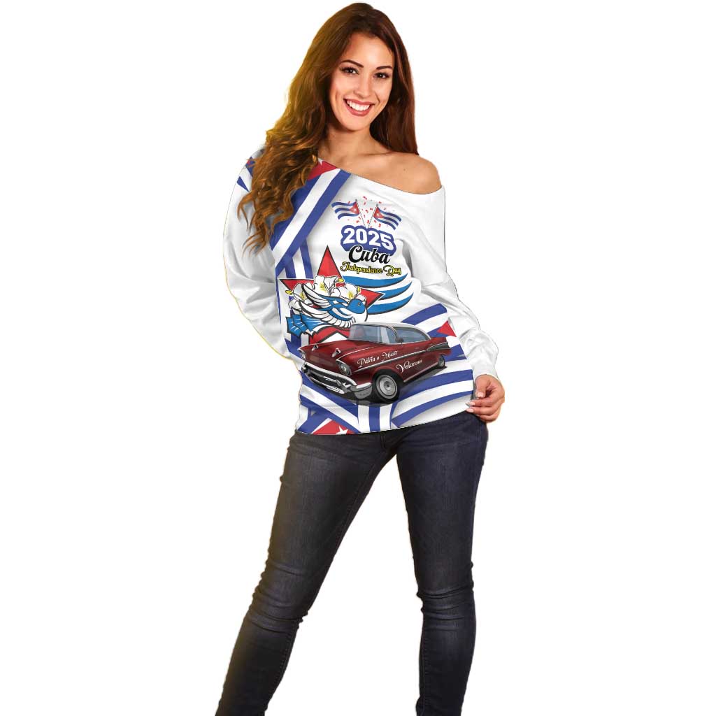 Personalized Cuba 2025 Independence Day Off Shoulder Sweater The Beauty Of Classic Car - Wonder Print Shop