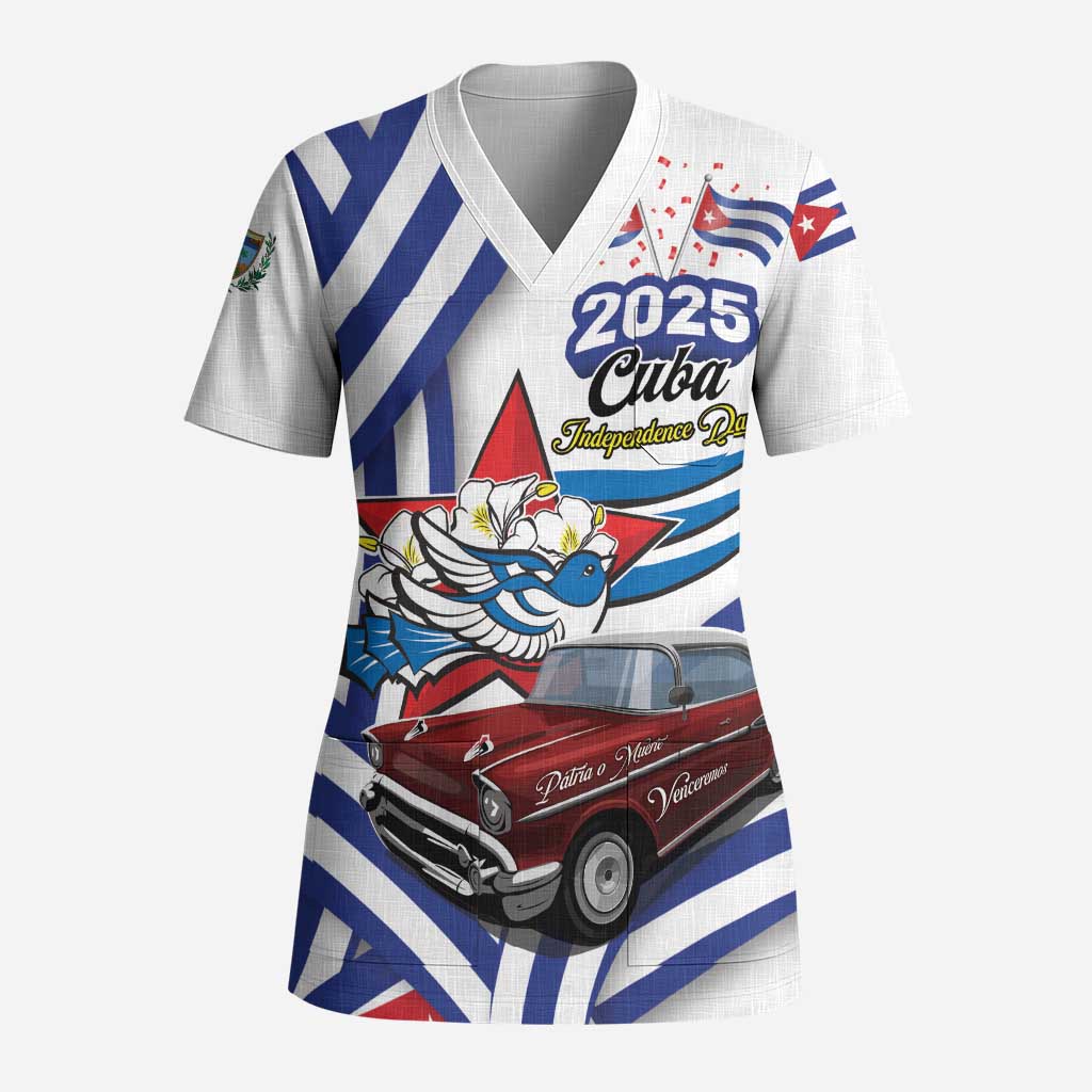 Personalized Cuba 2025 Independence Day Scrub Top The Beauty Of Classic Car - Wonder Print Shop
