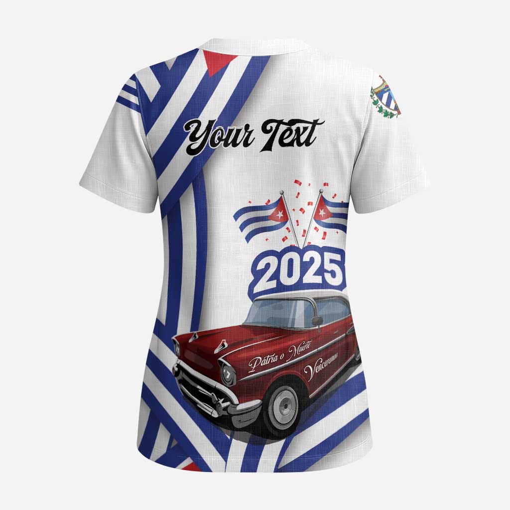 Personalized Cuba 2025 Independence Day Scrub Top The Beauty Of Classic Car - Wonder Print Shop