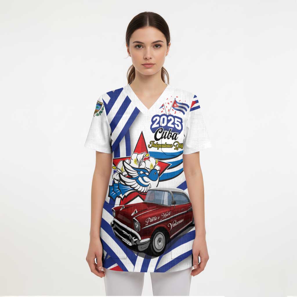 Personalized Cuba 2025 Independence Day Scrub Top The Beauty Of Classic Car - Wonder Print Shop