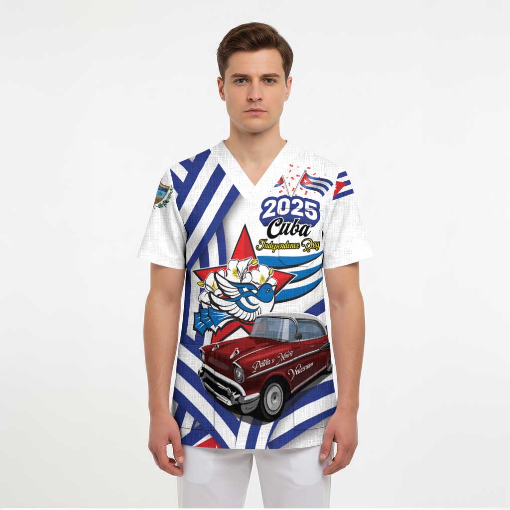 Personalized Cuba 2025 Independence Day Scrub Top The Beauty Of Classic Car - Wonder Print Shop