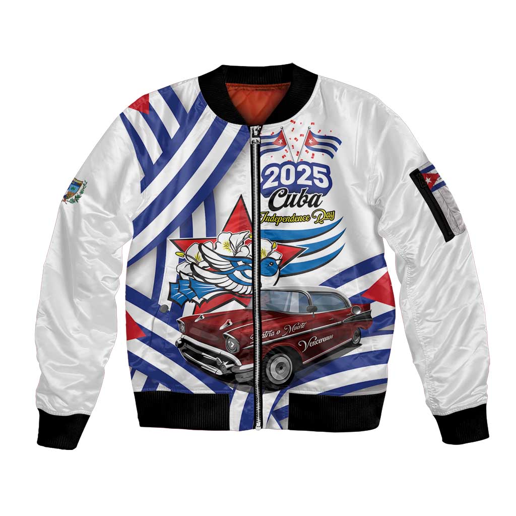 Personalized Cuba 2025 Independence Day Sleeve Zip Bomber Jacket The Beauty Of Classic Car - Wonder Print Shop