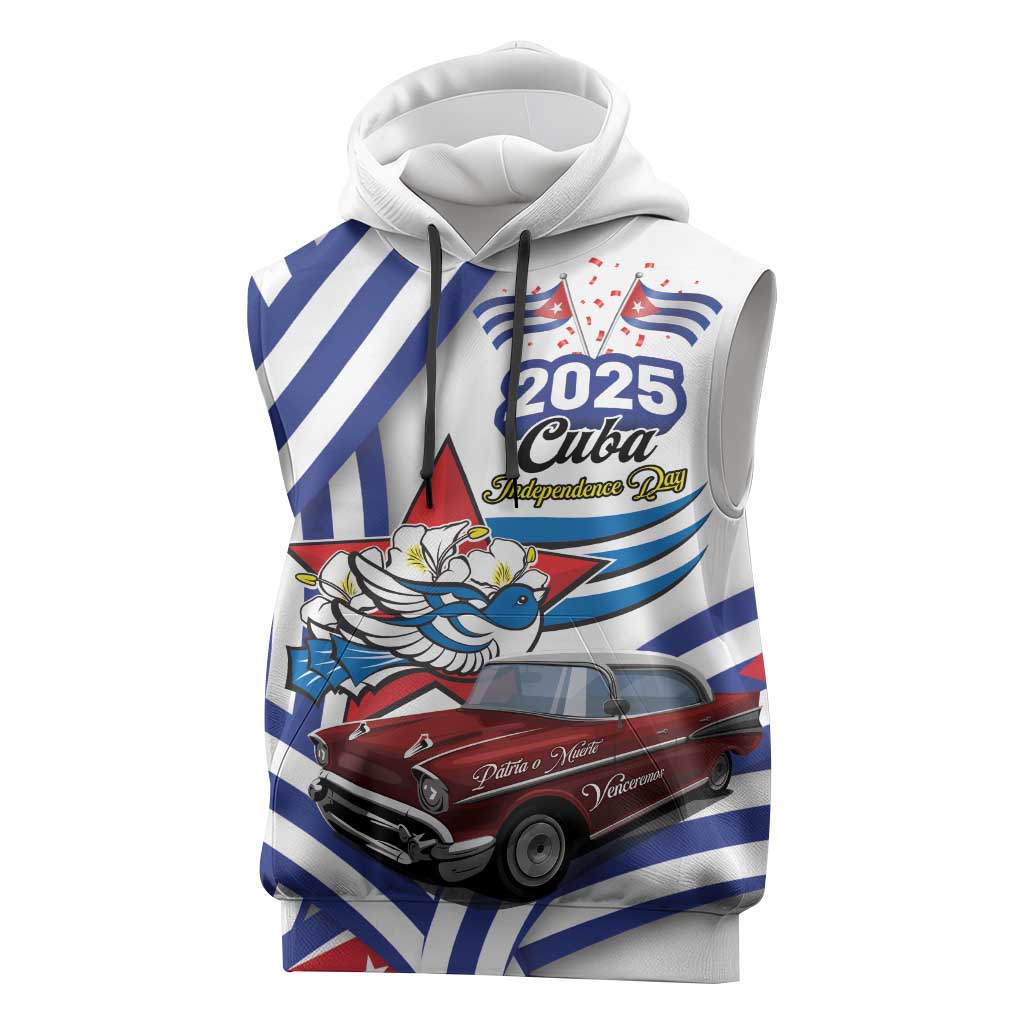 Personalized Cuba 2025 Independence Day Sleeveless Hoodie The Beauty Of Classic Car - Wonder Print Shop