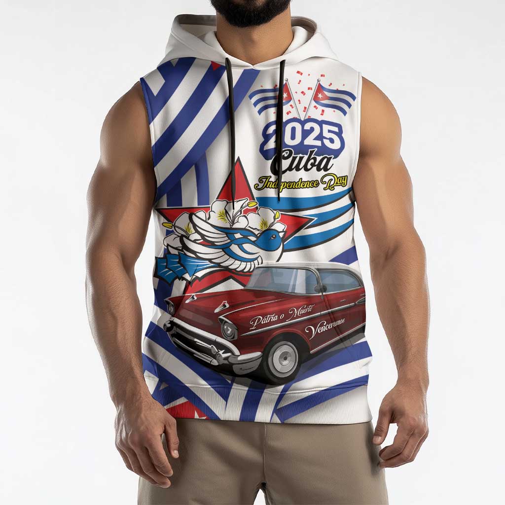 Personalized Cuba 2025 Independence Day Sleeveless Hoodie The Beauty Of Classic Car - Wonder Print Shop