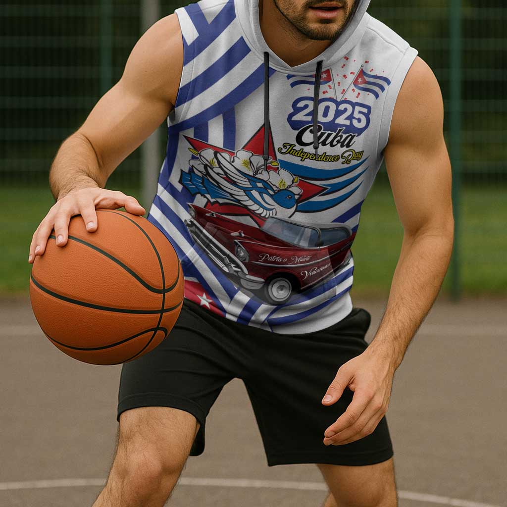 Personalized Cuba 2025 Independence Day Sleeveless Hoodie The Beauty Of Classic Car - Wonder Print Shop