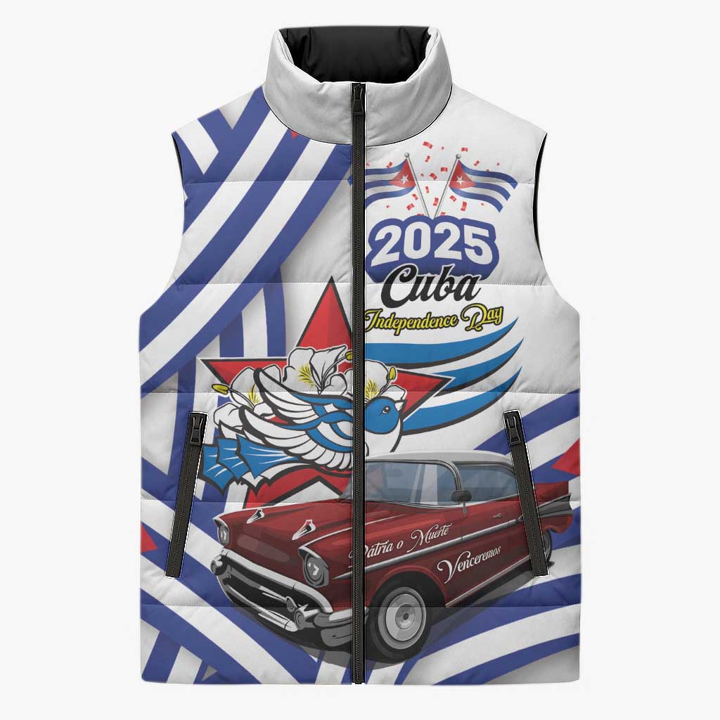 Personalized Cuba 2025 Independence Day Sleeveless Puffer Jacket The Beauty Of Classic Car - Wonder Print Shop