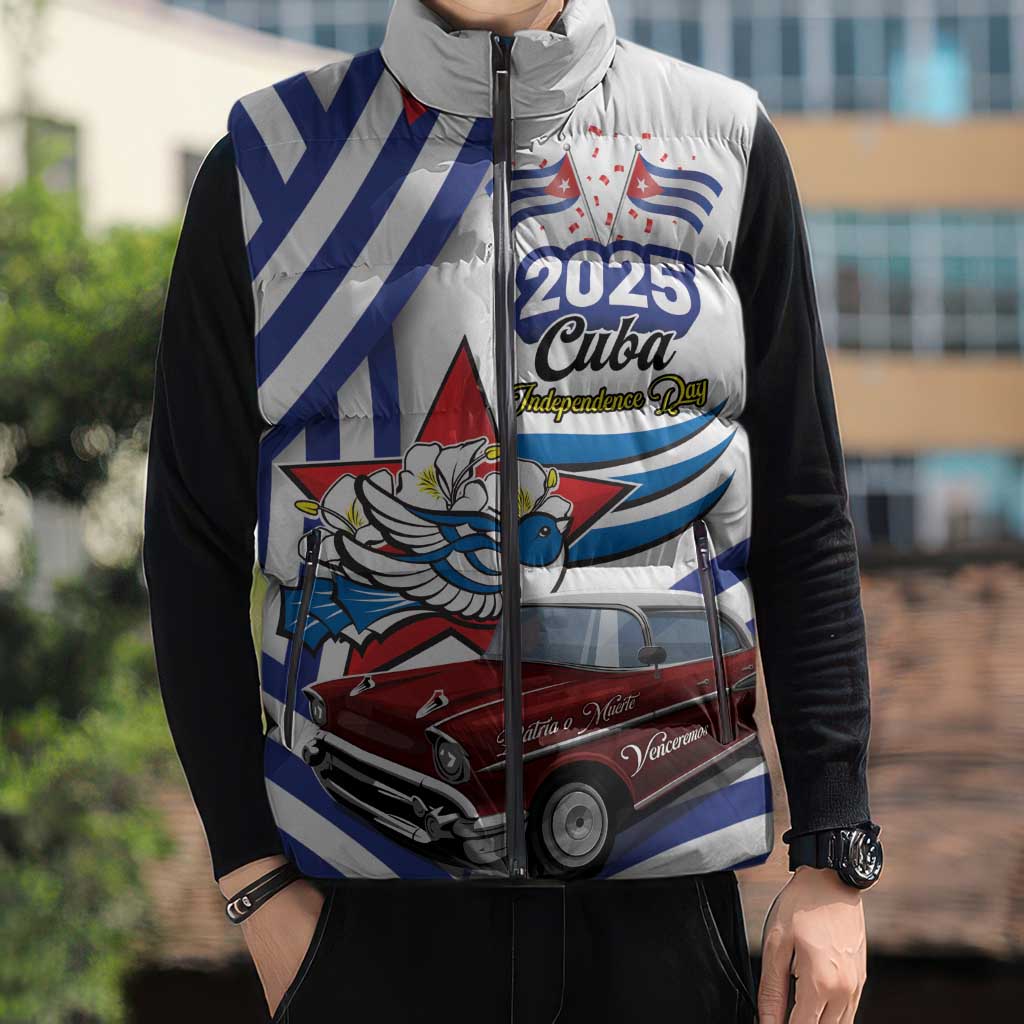Personalized Cuba 2025 Independence Day Sleeveless Puffer Jacket The Beauty Of Classic Car - Wonder Print Shop