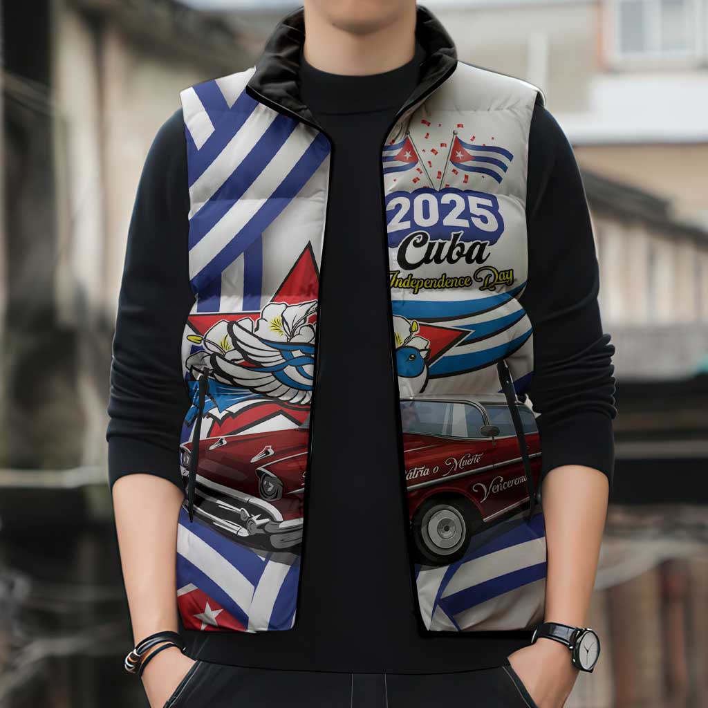 Personalized Cuba 2025 Independence Day Sleeveless Puffer Jacket The Beauty Of Classic Car - Wonder Print Shop