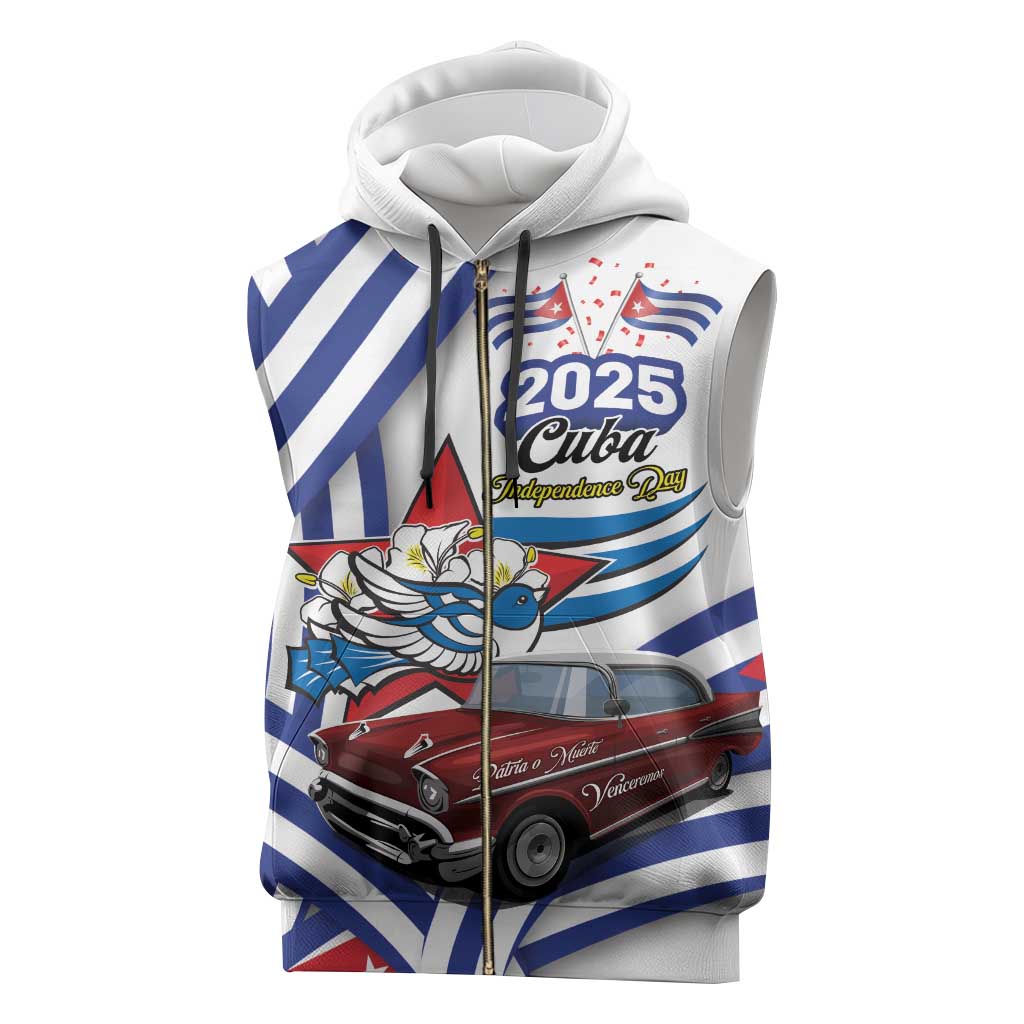 Personalized Cuba 2025 Independence Day Sleeveless Zip Hoodie The Beauty Of Classic Car - Wonder Print Shop