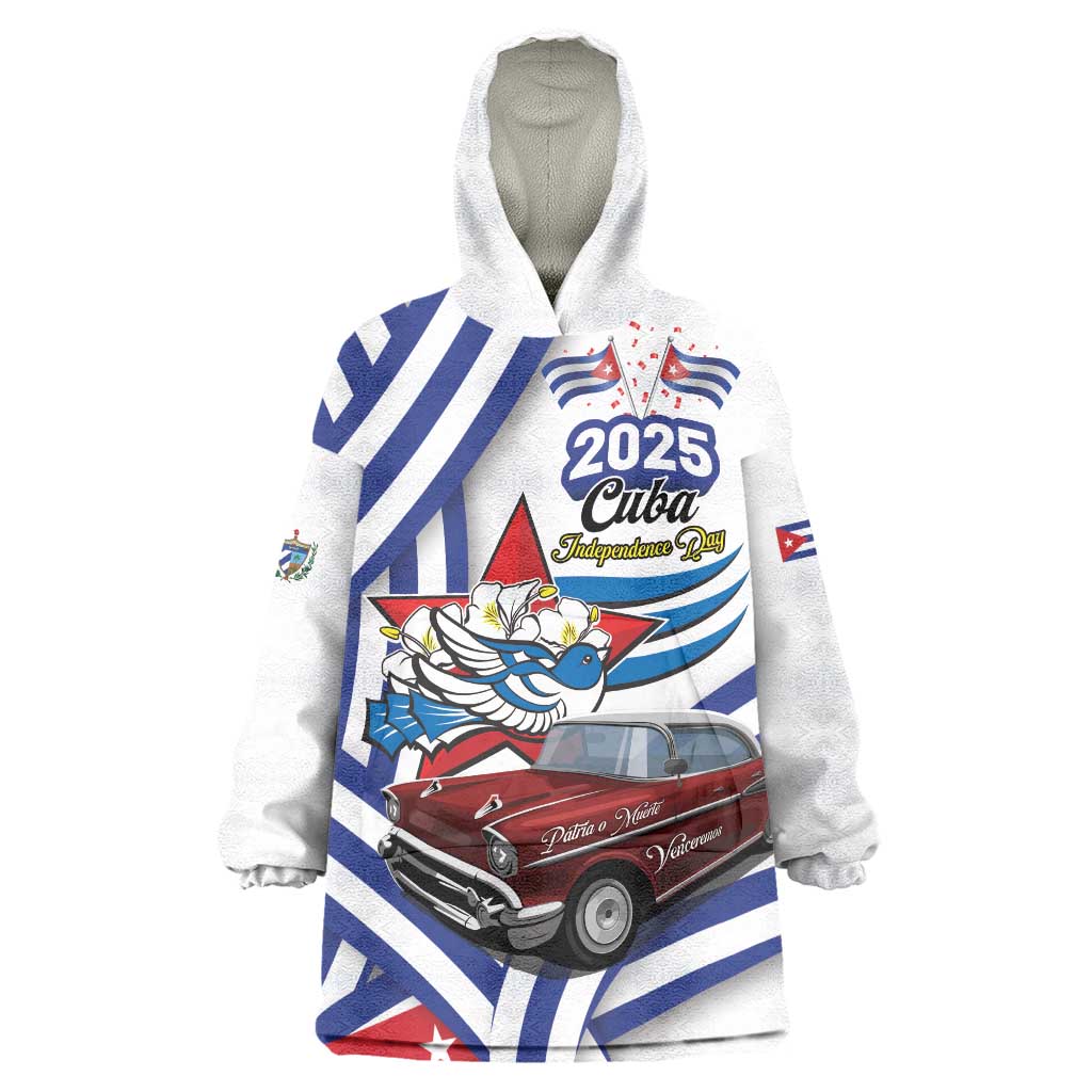 Personalized Cuba 2025 Independence Day Wearable Blanket Hoodie The Beauty Of Classic Car - Wonder Print Shop