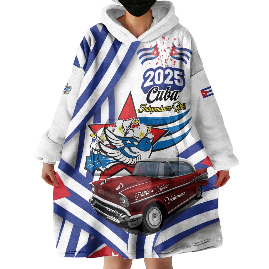 Personalized Cuba 2025 Independence Day Wearable Blanket Hoodie The Beauty Of Classic Car - Wonder Print Shop