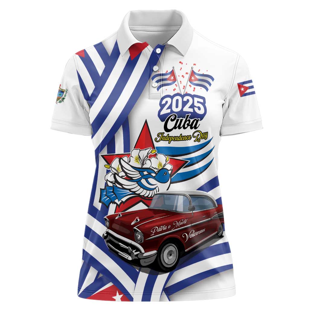 Personalized Cuba 2025 Independence Day Women Polo Shirt The Beauty Of Classic Car - Wonder Print Shop