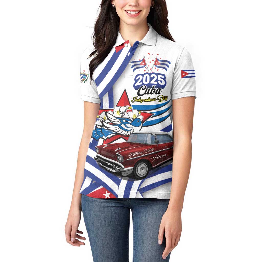 Personalized Cuba 2025 Independence Day Women Polo Shirt The Beauty Of Classic Car - Wonder Print Shop